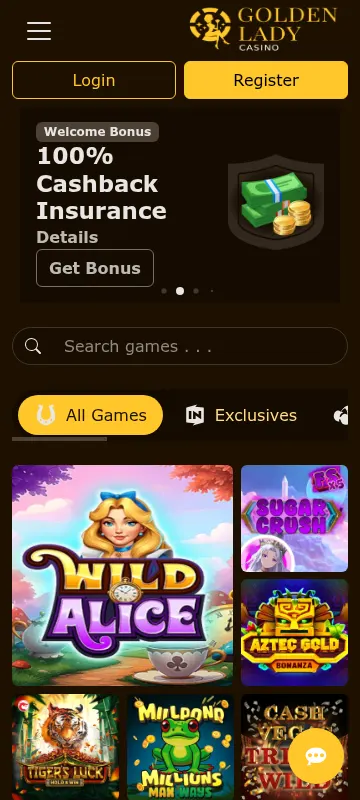 Golden Lady Casino mobile browser interface on a phone